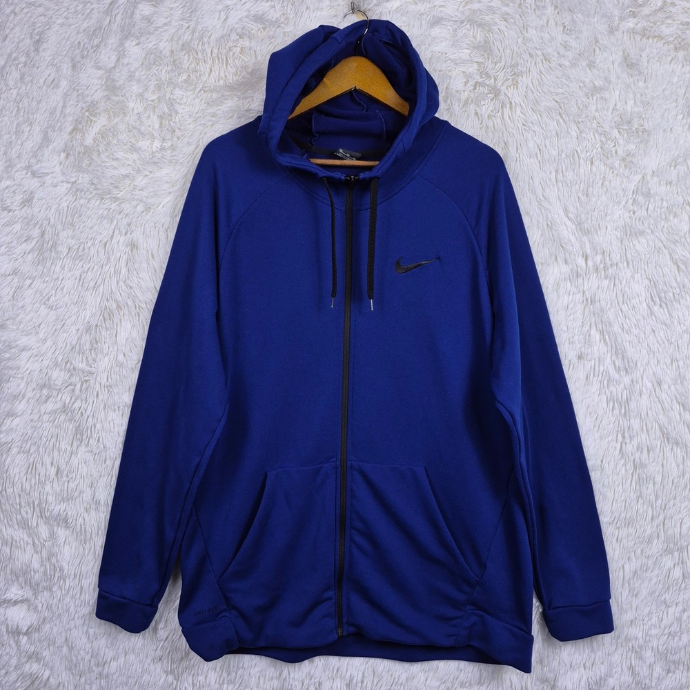 Nike Dri-FIT Mens 2XL Royal Blue Full Zip Training Fleece Hoodie 860465-492